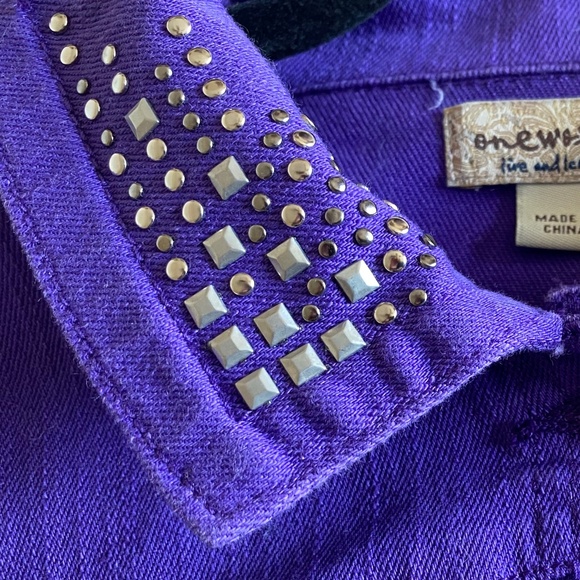 One World Purple Denim Jacket with Metal Studded Detail, Size M - Picture 9 of 12